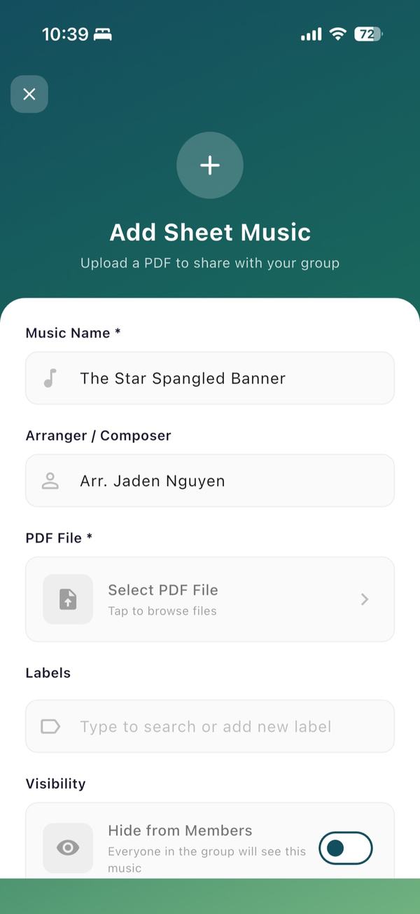Uploading sheet music to share with the group